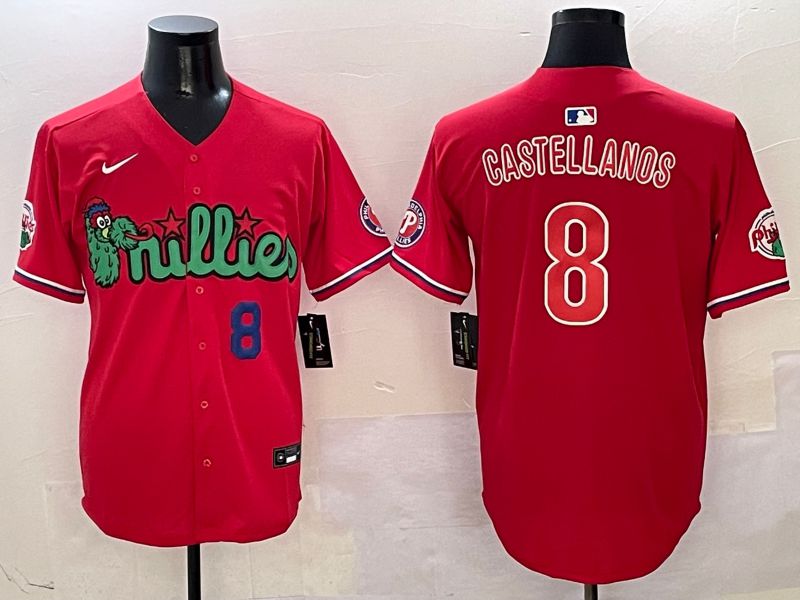 Men Philadelphia Phillies #8 Castellanos Red three generations Joint Name 2025 Nike MLB Jersey style 4->san francisco giants->MLB Jersey